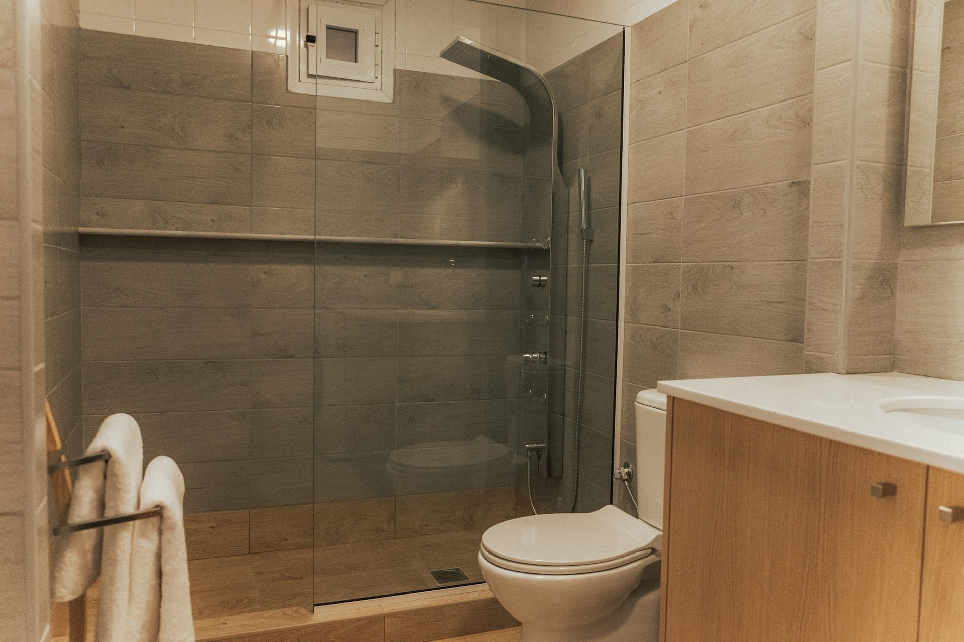 Walk-in shower in the bathroom