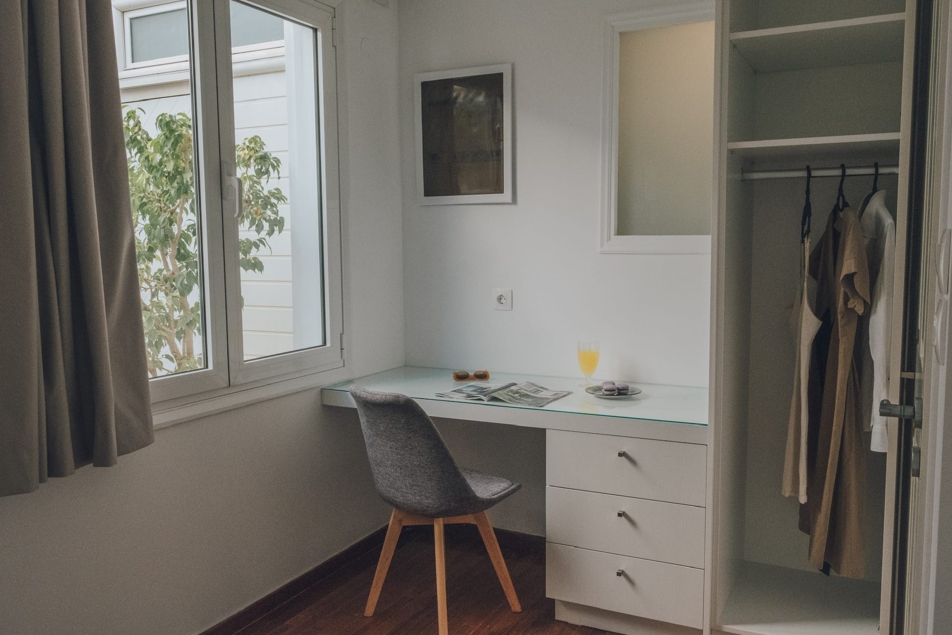 Bedroom with a desk and fitted wardrobe