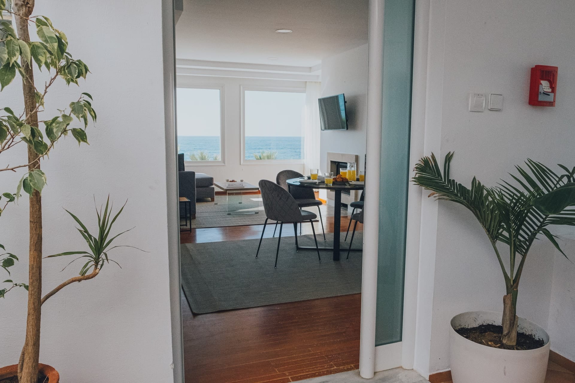 Living and dining area seen through the doorway