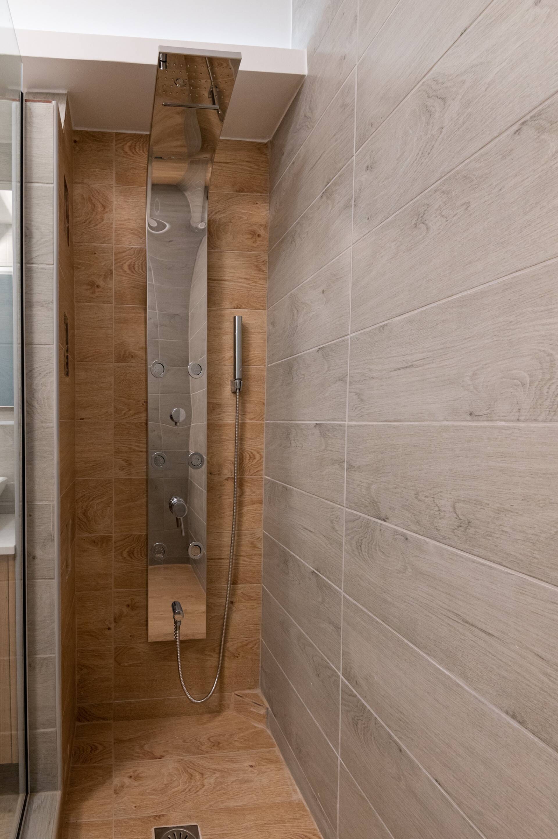 Walk-in shower in the bathroom