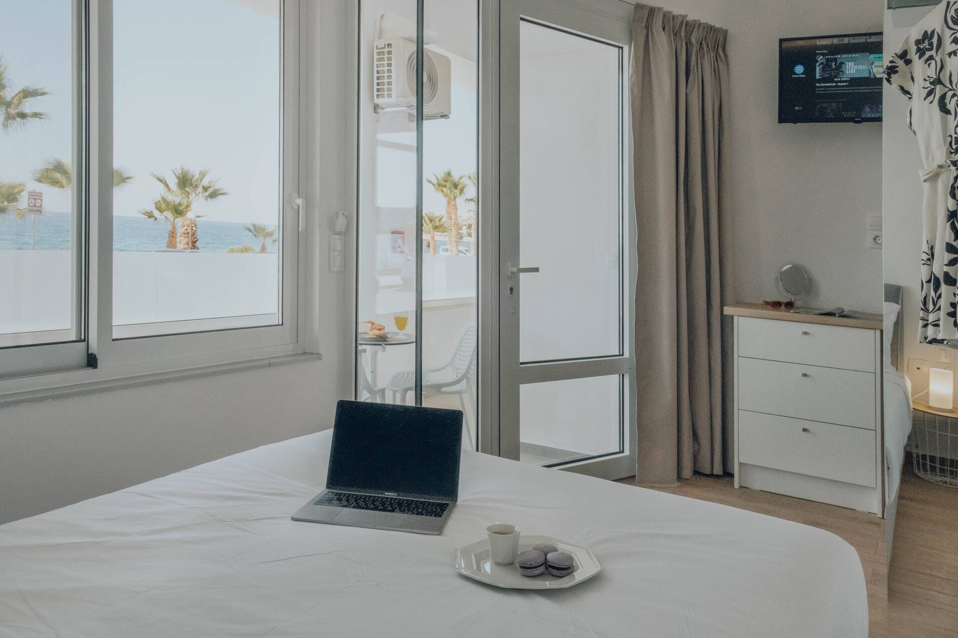 Desk beside the window looking onto the sea